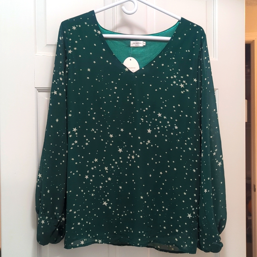 Green Star Print Blouse